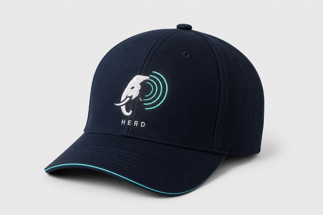 HERD cap — deep navy with embroidered elephant logo