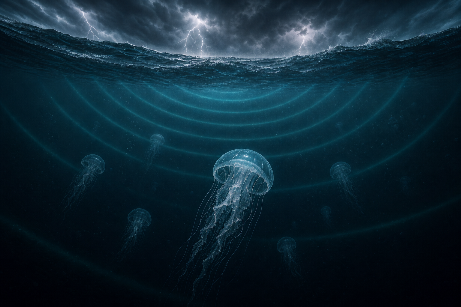 Jellyfish moving offshore before a storm