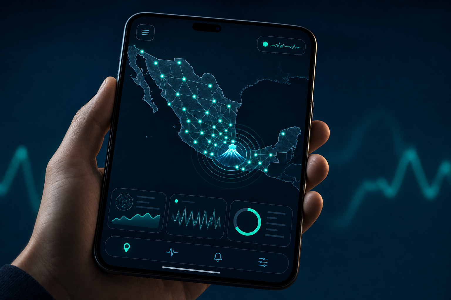Concept of the HERD app with the live map of the sensor network in Mexico
