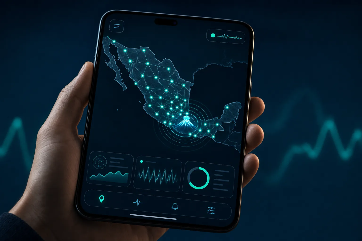 Concept of the HERD app with the live map of the sensor network in Mexico